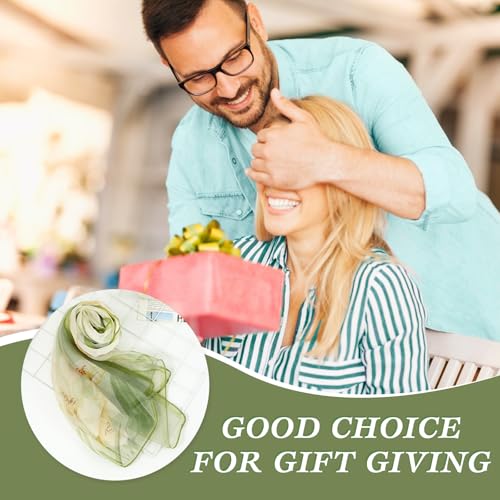 E-Clover Unique Fashion Women's Scarf Chiffon Sheer Scarves for Women Lightweight - color: Green Flowers-03