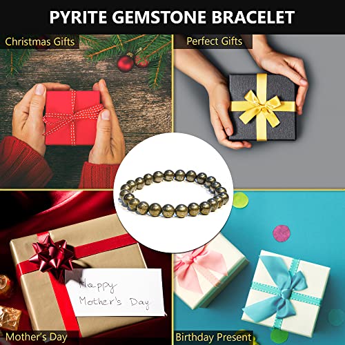 ANAYA AGATE Healing Crystal Bracelet for Women and Men – 8mm Round Beaded Bracelet for Men and Women – Unisex Stretchy Gemstone Bracelet for Healing and Protection - color: Pyrite