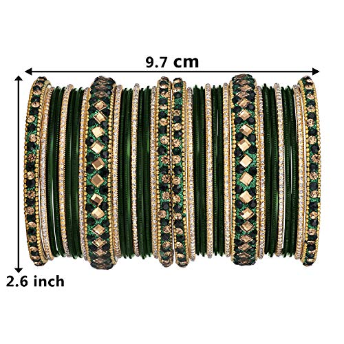 Aheli Ethnic Colorful Metal Bangles Chudha Set Stone Studded Bangle Set Indian Wedding Wear Fashion Jewelry Gift for Women Blue - color: Green