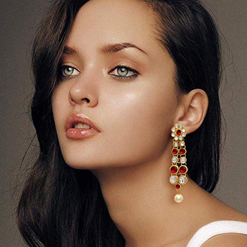 Aheli Indian Bollywood Style Wedding Faux Kundan Necklace with Earrings Set Ethnic Bharatanatyam jewellery set Gift for Women - color: Maroon & White