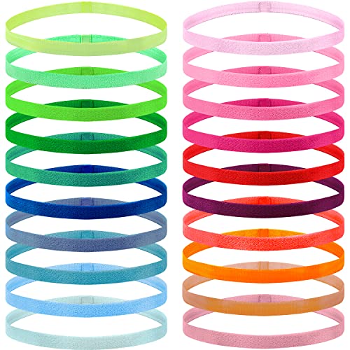 Duufin 20 Pieces Elastic Sport Headbands Non Slip Grip Elastic Headband Thin Colorful Workout Headbands for Women Men and Girls, 20 Colors - color: Candy Color