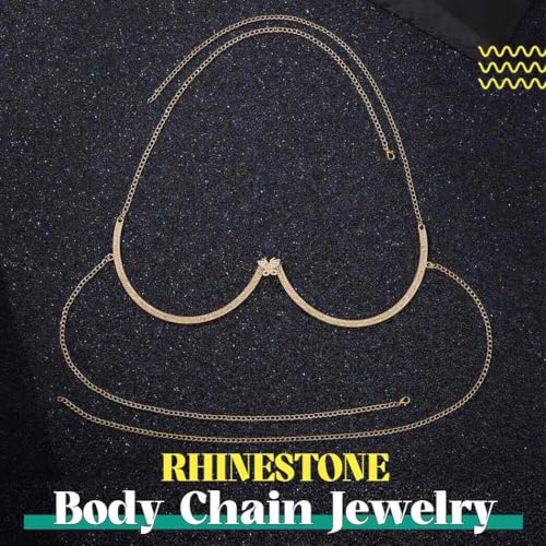 YONAMIX Rhinestone Chest Bracket Bra Chain Jewelry Gold Butterfly Body Chains for Women