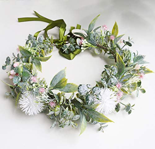 Vivivalue Boho Flower Headband Women Flower Crown Hair Wreath Floral Headpiece Halo with Ribbon Wedding Party White - color: 33