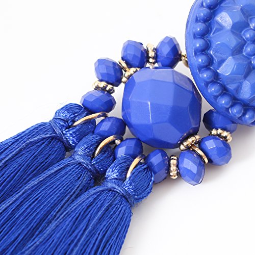 boderier Bohemian Statement Thread Tassel Chandelier Drop Dangle Earrings with Cassandra Button Stud - color: Royal Blue