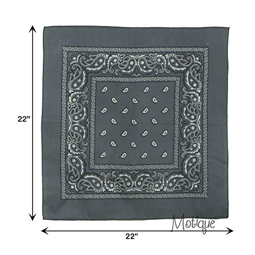 Motique Accessories 22 Inch Cotton Paisley Bandana - color: Dark Grey