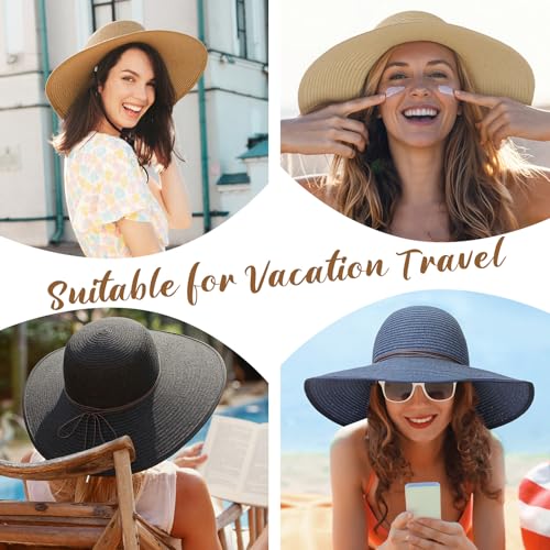 Sun Hats for Women, Straw Hats UPF 50+ Sun Protection, Wide Brim Womens Beach Hat for Summer Travel - color: Black
