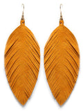 Large Genuine Soft Leather Handmade Fringe Feather Lightweight Tear Drop Dangle Color Earrings for Women Girls Fashion - color: Mustard