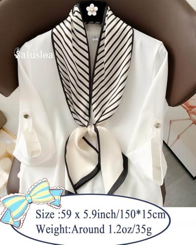 Purse Scarf For Handbags Head Scarves For Women's Hair Bags Scarfs Long Skinny Scarves Fashion Silky - color: A22-black and White Stripe
