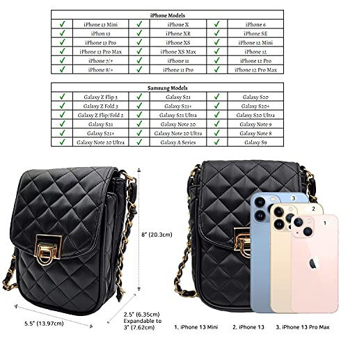Phone Crossbody Bags for Women Small Vegan Leather Mini Shoulder Wallet Card Quilted Purse - color: A - Black & Gold