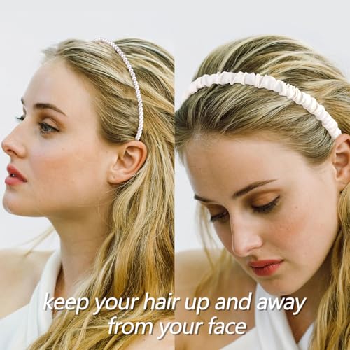 VELSCRUN Headbands for Women 7 Pcs Different White Fashion Knotted Solid Head Bands Pearl Headband Non Slip Hair Band for Womens Gilrs Thin Thick Short Hair Face Wash Hair Accessories - color: Natural White