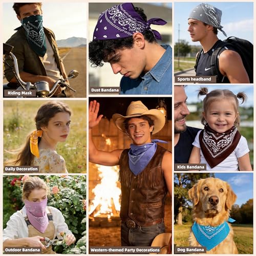 Raylarnia 8 PCS 100% Cotton Bandanas, 22 Inchs Multi-Purpose Bandana Scarfs Headbands for Men and Women - color: 8- Brown