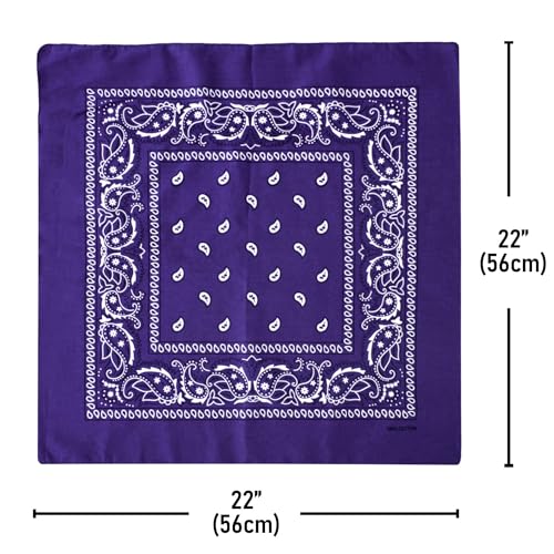 Falari 12 Pack Bandanas Multipurpose Cotton Novelty Paisley Bandana Headband for Cowboy Men Women 22 x 22 - color: Dark Purple