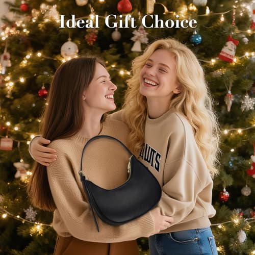 Missnine Purses for Women, Shoulder Bag Small Handbags Vegan Leather Underarm Bags Trendy Hobo Cute Clutch Purse - color: 3-black【adjustable Strap】