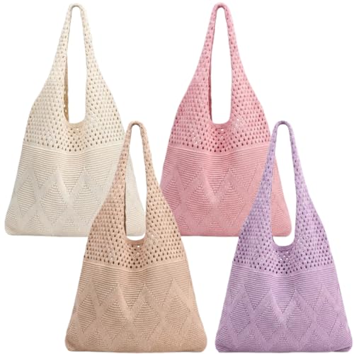 2/4 Pcs Crochet Mesh Beach Tote Bags, Summer Aesthetic Boho Knit Bag for Women Casual Vacation Essentials - color: Four Colors a