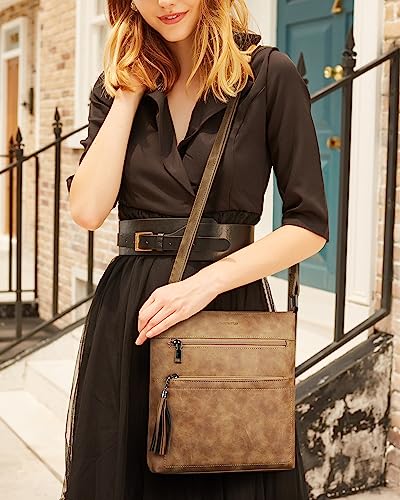 MASINTOR Crossbody Purses for Women, Multi Pocket Casual Crossbody Bag, Adjustable Strap Shoulder Bag with Tassel - color: Retro Millet Brown