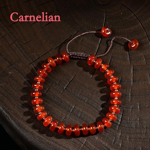 468Handmade Adjustable Natural Gemstone Crystal Bracelet Healing Power Energy Inspirational Gifts with Card for Unisex - color: 09-Carnelian(Luck), size: 5x8mm