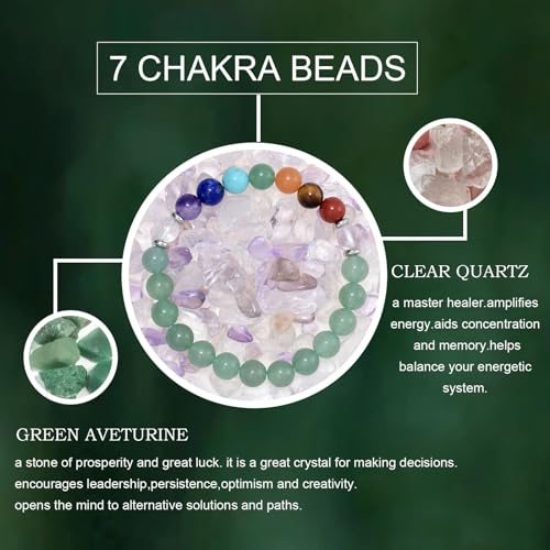 Strong Healing Crystal Bracelet 8MM Genuine Stone Bracelet Lucky Beaded Bracelet Chakra Bracelet 6.5 inch Positive Energy Inspirational Gifts for Women Mom - style: 7 Chakra-Green