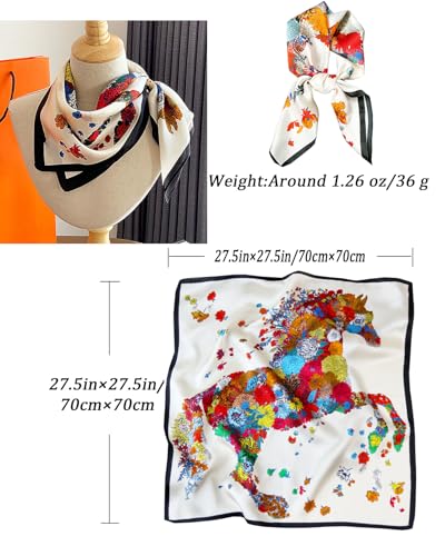 Saiusloa Neck Scarf For Womens Silky Head Scarves Hair Bandanas Square Scarf Fashion Accessories lightweight - color: 23-white Flower Pony
