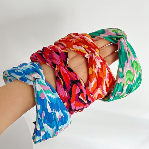 4 Pack Bright Floral Printed Headbands Wide Knotted Headbands for Women Cross Knot Fashion Hair Bands - color: Bright