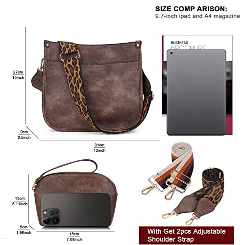 HKCLUF Crossbody Bag Purse for Women 2PCS/Set Leather Hobo Handbag Wallet Set With 2Adjustable Guitar Strap Shoulder Bag | Purse - color: A5-coffee