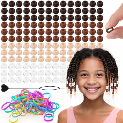 160Pcs 10mm Small Silicone Beads for Hair Braids, Soft Jellyish Pony Hair Beads with 5mm Hole + 50 Rubber Bands and 1 Beader for Braiding, DIY Bracelets Necklaces Crafts (Dark Brown) - color: Brown Mix-160Pcs