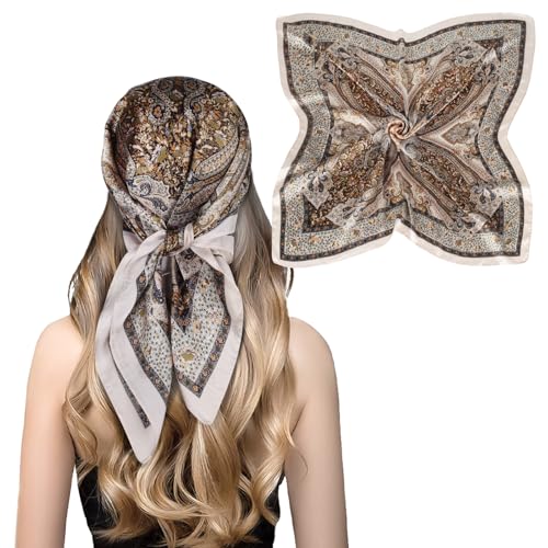 Relang Fashion Silk Satin Head Scarf for Women Hair Bandana Hair Scarf Wrap Neck Scarf for Women 27.5×27.5 inches - color: Cashew Gray Blue Floral
