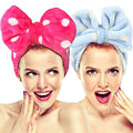 Hairizone 2 Pack Makeup Headbands for Washing Face Shower Spa, Soft and Cute Big Bow Hair Bands for Women and Girls (Light Blue/Roseo) - color: Light Blue+Roseo