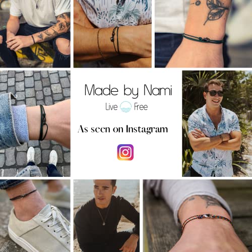 Made by Nami Nautical Rope Bracelet for Men Waterproof & Adjustable Wrap String Bracelets with Snap Hook Gift for Him - color: Light Blue Gold
