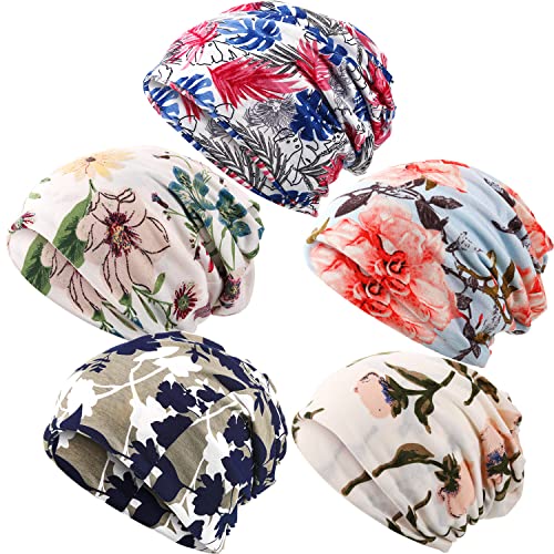 SATINIOR 5 Pieces Women's Slouchy Beanie Chemo Hat Stretch Cancer Head Wraps Sleep Head Scarf for Cancer Patient - color: Multicolor, style: Elegant Style