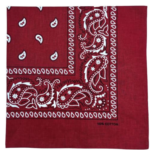 MDSTYLE 6 Pack 100% Cotton Bandanas 22” x 22" for Men & Women Paisley Handkerchief Headband Scarf Bandana - color: Black X2, Burgundy X2, Tan X2