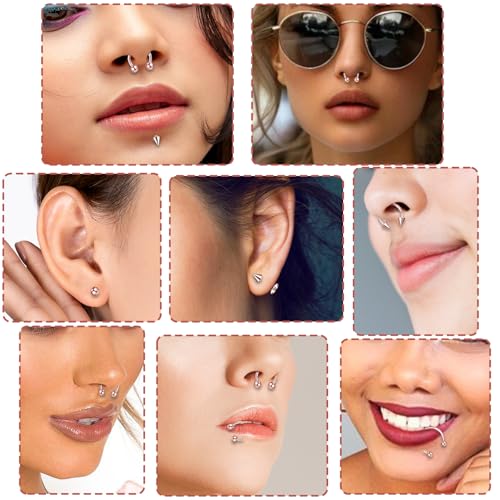 64 PCS Jewelry Lip Barbell Ring Lip Rings Vertical Labret Medusa Snake Bite Earring Piercing Jewelry Helix Earring Daith Tragus Cartilage Studs Steel for Women Men - color: Rose gold