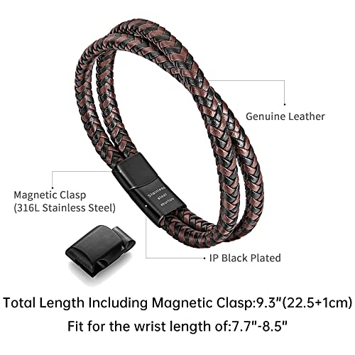murtoo Mens Bracelet Leather Braided, Brown and Black Leather Bracelet for Men - color: Black-brown, size: 9.25"