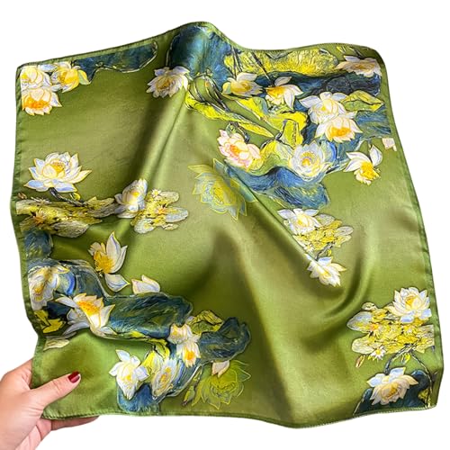 Aufeel Women's 100% Pure Mulberry Silk Small Square Scarf - Neckerchief Women - Silk Headscarf - 21" x 21" - color: Olive