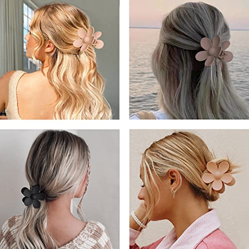 Flower Hair Clips 8PCS, Large Claw Clips for Women Girls Thick Thin Hair, Strong Hold Non slip Big Matte Dasiy Jaw Clamps Hair Accessories 8 Colors - color: Neutral:Coffee,Mocha,Khaki,Black,White,Beige,Brown,Dark coffee
