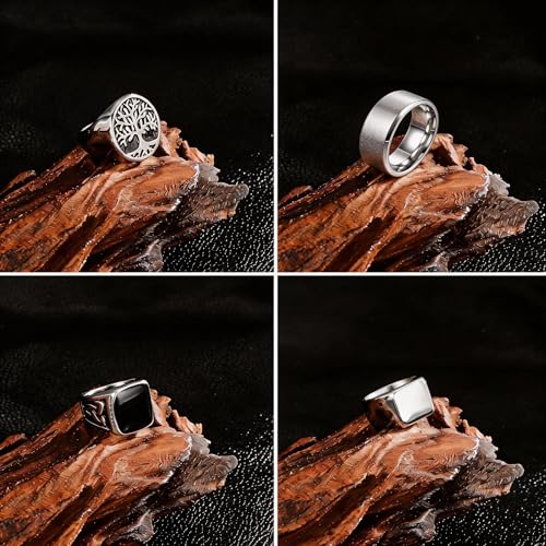 12 Pcs Stainless Steel Vintage Ring for Men Carving Celtic Sliver Band Rings Set Men Rings Jewelry - color: Silver
