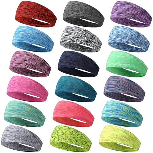 18 Pcs Sports Sweatbands for Men Women Camo Headbands Workout Non Slip Headbands Breathable Head Band Fitness Stretchy Unisex Hairband for Yoga Running Cycling Ball - color: Space Tie Dye