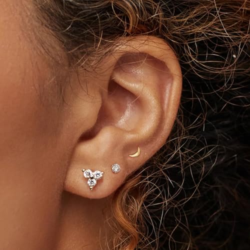 6 Pairs 14K Gold Plated Stud Earrings for Women, Hypoallergenic Cartilage Earrings for Multiple Piercing, Dainty Small Stackable Earrings Set for Jewelry Gift - color: Gold C