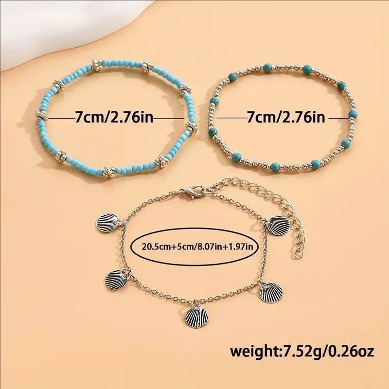 Turquoise Shell Anklet for Women Link Bracelet Jewelry Adjustable Anklet for Summer Beach (anklet570)
