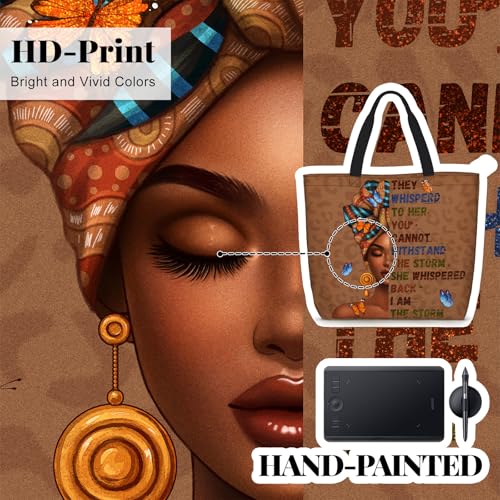African American Women Tote Bag Black Shoulder Handbag For Women Fit Work Beach Labtops With Zip - color: Black Women 11