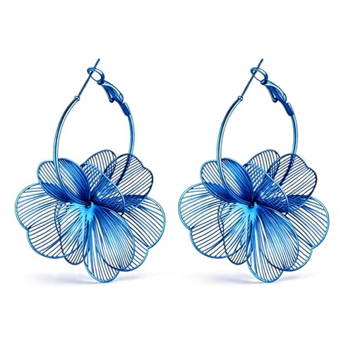 Gold Flower Statement Earrings for Women Boho Trendy Hoop Earrings Floral Dangle Petal Earring Prom Wedding Jewelry Gifts - color: A7:blue