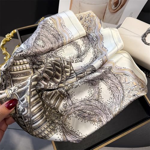 CHUNG Women's Scarf Hair Bandanas Square 27.5" Satin Wrap Fashion Pattern Scarves Emulation Silk Handbag Ribbons Necktie - color: Tower-53#