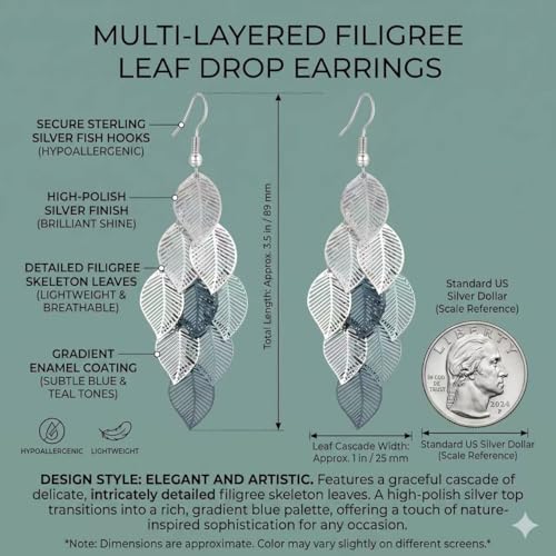 Silver Dangle Earrings For Women Trendy,Boho Cute Drop Western Earings,Vintage Gothic Ethnic Statement Beach Vacation Long Earrings with Leaf Teardrop Turquoise Crystal Tassels,Fashion Jewelry Birthday Gift. - color: A4) Clustered leaves Drop