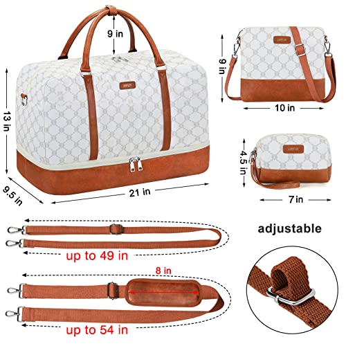 IBFUN Weekender Bags for Women, 21" Weekender Travel Bag, Travel Duffle Bag with Shoe Compartment Carry on Overnight Duffel Bag for Weekend Travel Business Trip, 3PCS - color: A6-Beige