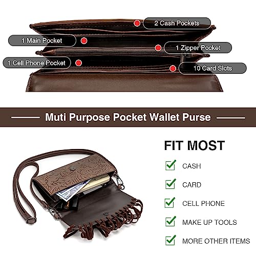 LAVAWA Small Crossbody Bags for Women Crossbody Handbag Fringe Purse Tassel Shoulder Bag Turquoise Concho Wallet - color: Western Coffee