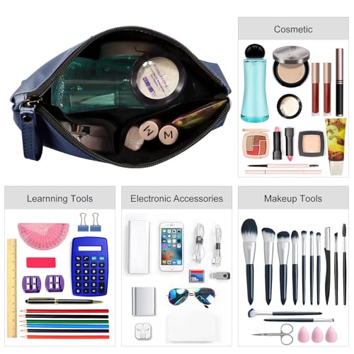 MAANGE Cosmetic Bags for Women Small Makeup Bag for Purse Pu Leather Makeup Pouch Travel Makeup Bag with Zipper Make Up Bag for Travelling - color: Dark Blue