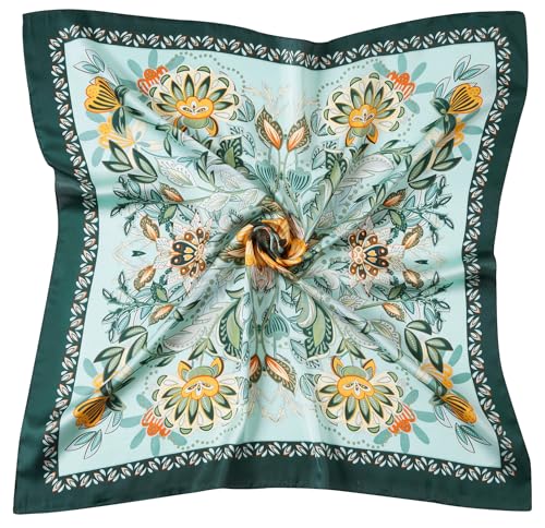 CHUNG Women's Scarf Hair Bandanas Square 27.5" Satin Wrap Fashion Pattern Scarves Emulation Silk Handbag Ribbons Necktie - color: Blue Flower-87#