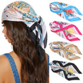 AWAYTR 27.5” Silk Satin Square Head Scarf - 4PCS Satin Head Scarves for Women Hair Kerchief Bandanas Sleeping Head Wraps - color: Flower(pink/Blue/Khaki/Grey)