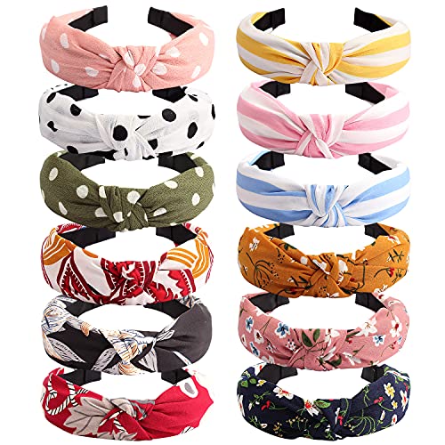 VELSCRUN Hairband - 12 Pack Wide Knotted Headbands for Women - Elastic Turban Boho Bandeau Hair Accessories for Washing Face, Yoga, Running, Hiking, Party, Traveling, Shopping - color: headbands 08