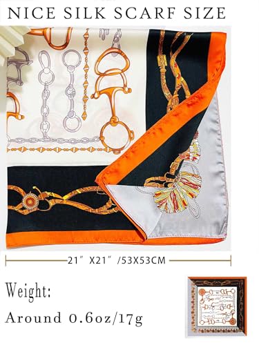 100% Mulberry Silk Scarf for Women Hair Lightweight Square Neckerchief Wrap For Head Scarves 21" - color: 10-orange Chain Clasp /21"*21"