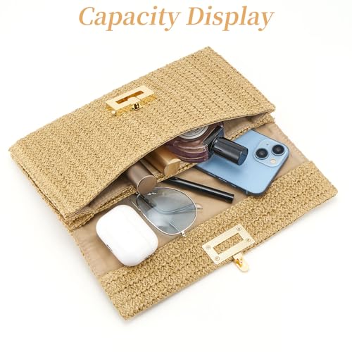 Small Straw Purse for Women Summer Clutch Purses Beach Woven Envelope Bag Raffia Shoulder,Straw Crossbody Bag boho - color: Buckle Brown